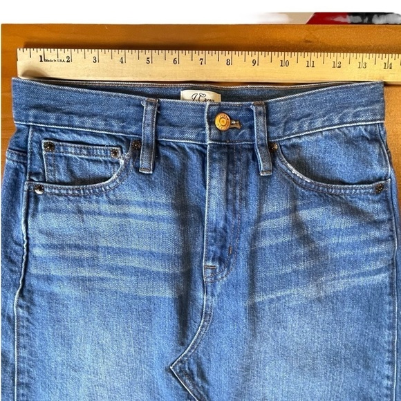 J. Crew Medium Wash Denim Skirt Frayed Hem Stretch Pocket - Sz XS / 0 - Picture 13 of 14